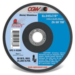 CGW Abrasives 45102 SUPER Reinforced Cut-Off Wheels, Type 1 and 27 – Type 1 – Size 4-1/2 x .045 x 7/8, 50/BOX
