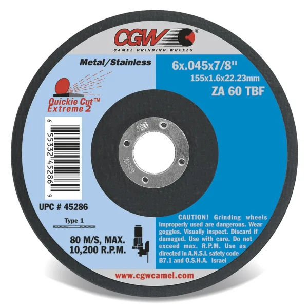 CGW Abrasives 45103 SUPER Reinforced Cut-Off Wheels, Type 1 and 27 – Type 27 – Size 4-1/2 x .045 x 7/8, 50/BOX