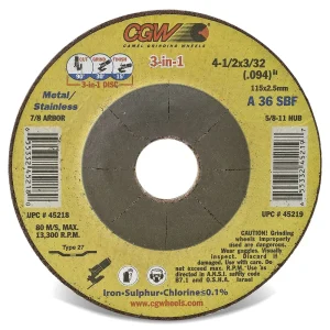 CGW Abrasives 45220 3-in-1 Wheels .094 Cut/Grind/Finish – Size 5 x .094 (3/32) x 7/8, 25/BOX