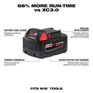 MILWAUKEE® TOOL 48-11-1850 M18™ REDLITHIUM™ XC 5.0Ah Extended Capacity Battery Pack