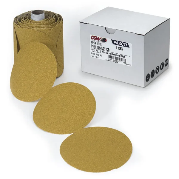 CGW Abrasives 49959 Gold with Mylar Paper Disc, Paper Sanding Discs – 5″ Gold with Mylar Hook & Loop – Size 5 – Grit P120, 100/BOX