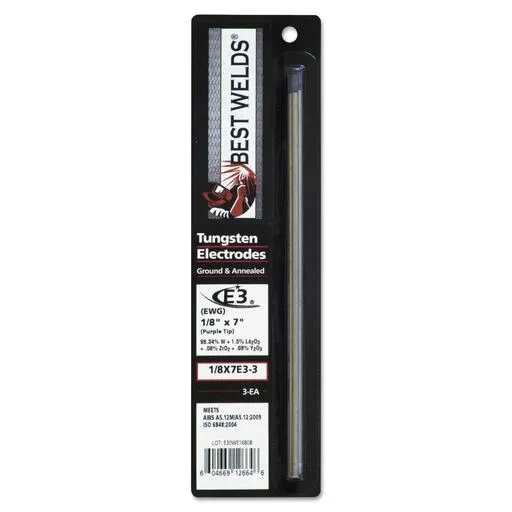 Best Welds E3 Tungsten Electrode, 1/8″ x 7″, 3 pk | 900-18-7E3-3