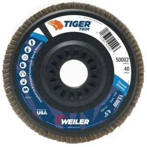 Weiler Tiger Trim Flap Disc – 4 1/2″ Type 29 7/8 Arbor 40 Grit 50002