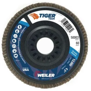 Weiler Tiger Trim Flap Disc – 4 1/2″ Type 29 7/8 Arbor 60 Grit 50003