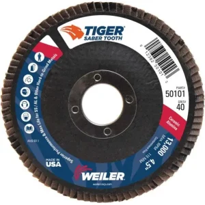 Weiler Tiger Ceramic Flap Disc – 4 1/2″ Type 29 7/8 Arbor 40 Grit 50101