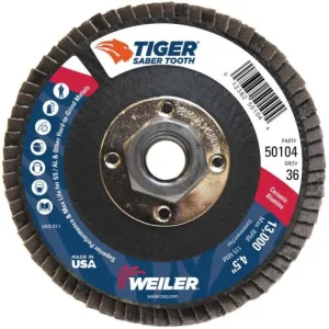 Weiler Tiger Ceramic Flap Disc- 4 1/2″ Type 29 w/Hub 36 Grit 50104