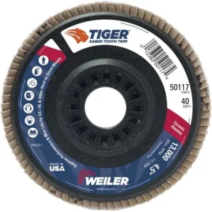 Weiler Tiger Trim Ceramic Flap Disc- 4 1/2″ Type 29 7/8 Arbor 40 Grit 50117