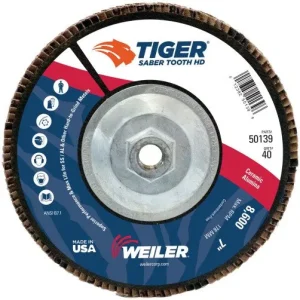 Weiler Tiger Ceramic HD Flap Disc – 7″ Type 27 w/Hub 40 Grit 50139