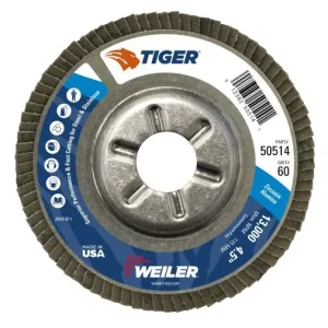 Weiler Tiger Aluminum Back Flap Disc- 4 1/2″ Type 29 7/8 Arbor 60 Grit 50514