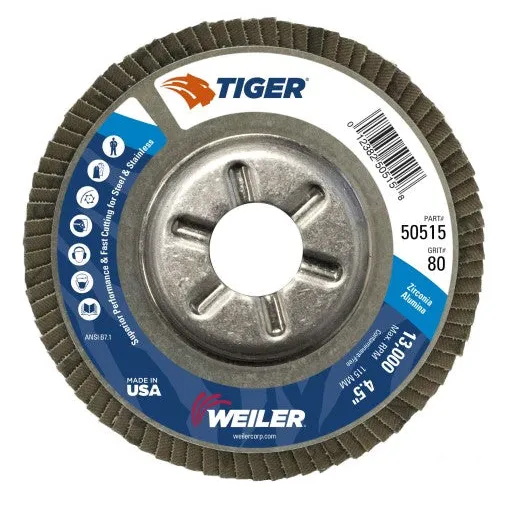 Weiler Tiger Aluminum Back Flap Disc- 4 1/2″ Type 29 7/8 Arbor 80 Grit 50515