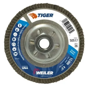 Weiler Tiger Aluminum Back Flap Disc- 4 1/2″ Type 29 w/Hub 36 Grit 50517