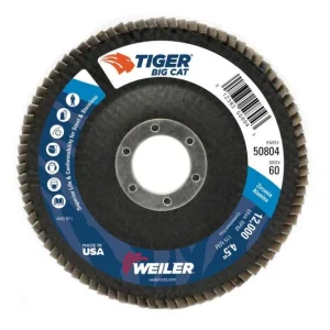 Weiler Tiger Big Cat Flap Disc – 4 1/2″ Type 27 7/8 Arbor 60 Grit 50804