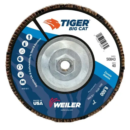 Weiler Tiger Big Cat Flap Disc – 7″ Type 27 w/Hub 40 Grit 50843