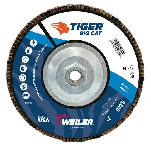 Weiler Tiger Big Cat Flap Disc – 7″ Type 27 w/Hub 60 Grit 50844