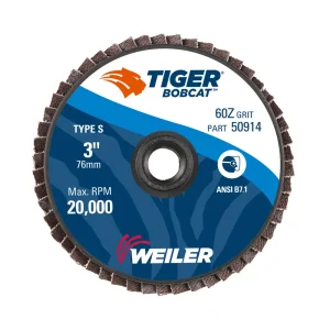 Weiler 50914 3″ BobCat Mini Abrasive Flap Disc, Flat (TY27), Type S Mount, 60Z, 10/BOX