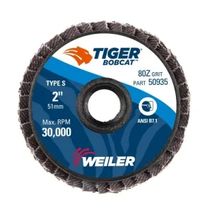 Weiler 50935 2″ BobCat Mini Abrasive Flap Disc, Flat (TY27), Type S Mount, 80Z, 10/BOX