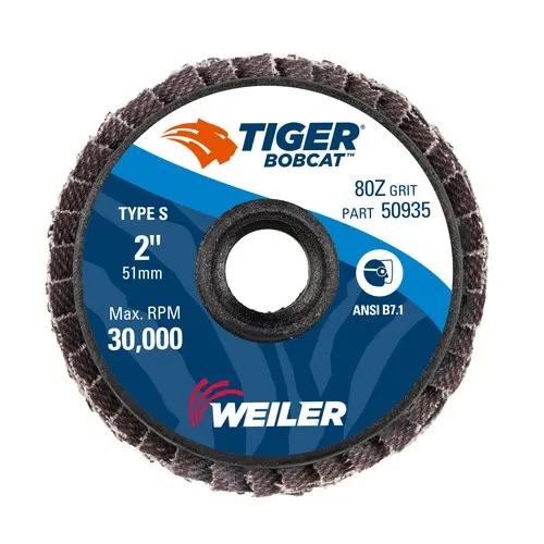 Weiler 50935 2″ BobCat Mini Abrasive Flap Disc, Flat (TY27), Type S Mount, 80Z, 10/BOX