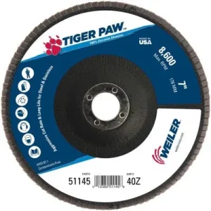 Weiler Tiger Paw Flap Disc – 7″ Type 29 7/8 Arbor 40 Grit 51145