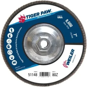Weiler Tiger Paw Flap Disc – 7″ Type 29 w/Hub 80 Grit 51148
