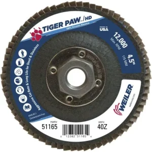 Weiler Tiger Paw HD Flap Disc – 4 1/2″ Type 27 w/Hub 40 Grit 51165