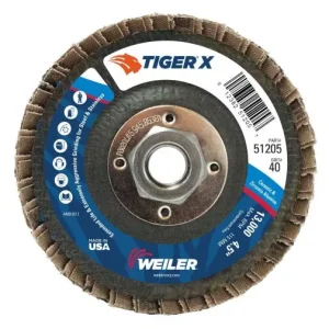 Weiler Tiger X Flap Disc – 4-1/2″ Type 29 w/Hub 40 Grit 51205