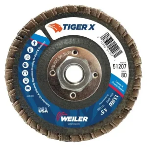 Weiler Tiger X Flap Disc – 4-1/2″ Type 29 w/Hub 80 Grit 51207