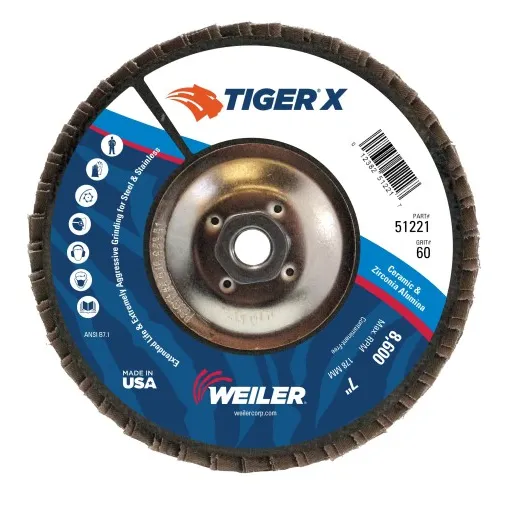 Weiler Tiger X Flap Disc – 7″ Type 29 w/Hub 60 Grit 51221