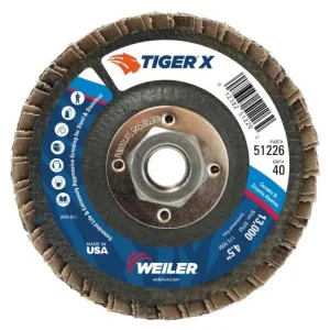 Weiler Tiger X Flap Disc – 4-1/2″ Type 27 w/Hub 40 Grit 51226