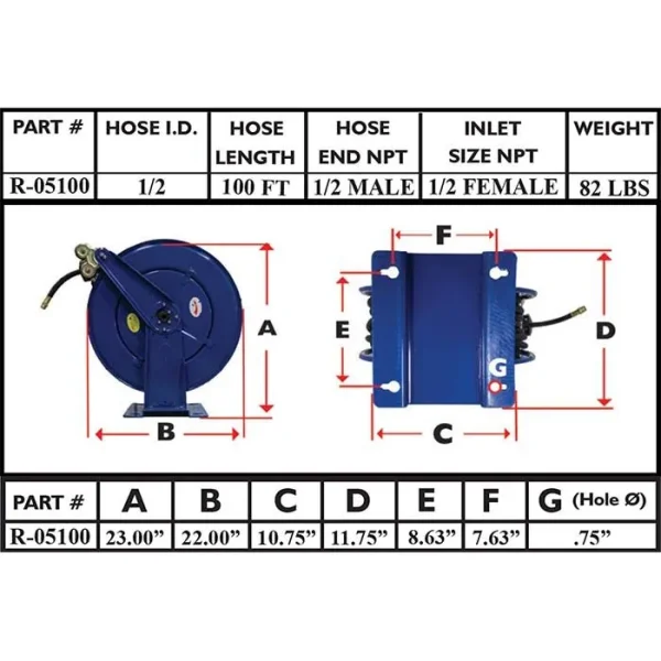 Rapid Air Hose Reel 1/2 in. x 100 ft. R-05100