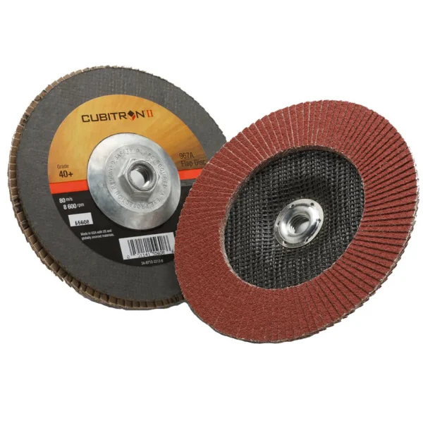 3M Cubitron II Flap Disc 967A 7″ Type 27 Grade 40+ with Hub 55608