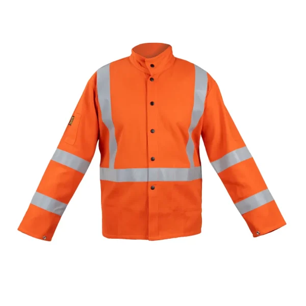 TRUST 5602M 30″ 9 OZ FR SAFETY WELDING JACKET MEDIUM ORANGE W/SILVER REFLECTIVE