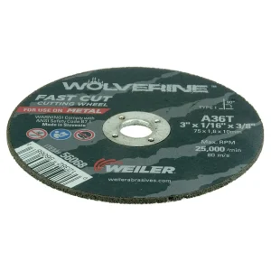 Weiler 56068 3″ x 1/16″ Wolverine Type 1 Cut-Off Wheel, A36T, 3/8″ A.H., 100/BOX