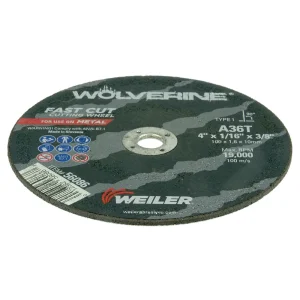 Weiler 56086 4″ x 1/16″ Wolverine Type 1 Cut-Off Wheel, A36T, 3/8″ A.H., 25/BOX