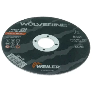 Weiler 56118 5″ x 1/16″ Wolverine Type 1 Cut-Off Wheel, A36T, 7/8″ A.H., 25/BOX