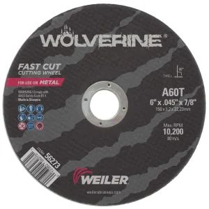 Weiler 56273 6″ x .045″ Wolverine Type 1 Cut-Off Wheel, A60T, 7/8″ A.H., 25/BOX