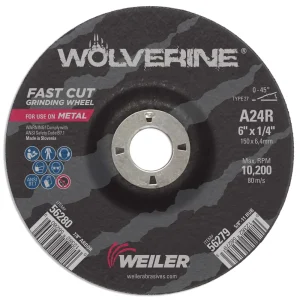Weiler 56280 6″ x 1/4″ Wolverine Type 27 Grinding Wheel, A24R, 7/8″ A.H., 10/BOX