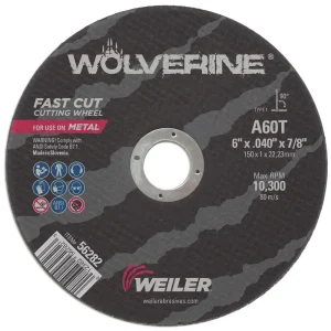 Weiler 56282 6″ x .040″ Wolverine Type 1 Cut-Off Wheel, A60T, 7/8″ A.H., 25/BOX