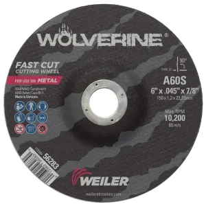 Weiler 56283 6″ x .045″ WOLVERINE Type 27 Cutting Wheel, A60S, 7/8″ A.H., 25/BOX