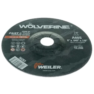 Weiler 56283 6″ x .045″ WOLVERINE Type 27 Cutting Wheel, A60S, 7/8″ A.H., 25/BOX