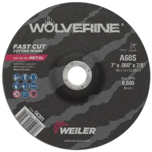 Weiler 56391 7″ x .060″ Wolverine Type 27 Thin Cutting Wheel, A60S, 7/8″ A.H., 25/BOX