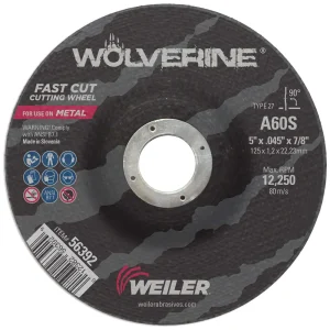 Weiler 56392 5″ x .045″ Wolverine Type 27 Thin Cutting Wheel, A60S, 7/8″ A.H., 25/BOX