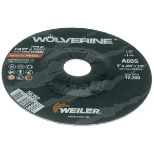 Weiler 56392 5″ x .045″ Wolverine Type 27 Thin Cutting Wheel, A60S, 7/8″ A.H., 25/BOX