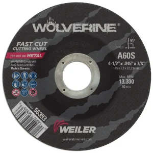 Weiler 56393 4-1/2″ x .045″ Wolverine Type 27 Cutting Wheel, A60S, 7/8″ A.H., 25/BOX