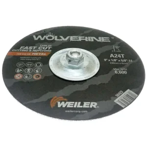 Weiler 56423 9″ x 1/8″ WOLVERINE Type 27 Cut/Grind Combo Wheel, A24T, 5/8″-11 Nut, 10/BOX