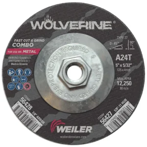 Weiler 56427 5″ x 1/8″ Wolverine Type 27 Cut/Grind Combo Wheel, A24T, 5/8″-11 Nut, 10/BOX