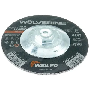 Weiler 56427 5″ x 1/8″ Wolverine Type 27 Cut/Grind Combo Wheel, A24T, 5/8″-11 Nut, 10/BOX