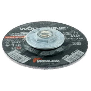 Weiler 56429 4-1/2″ x 1/8″ Wolverine Type 27 Cut/Grind Combo Wheel, A24T, 5/8″-11 Nut, 10/BOX