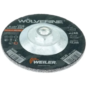 Weiler 56449 5″ x 1/4″ Wolverine Type 27 Grinding Wheel, A24R, 5/8″-11 Nut, 10/BOX