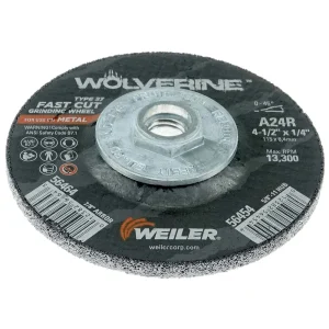 Weiler 56454 4-1/2″ x 1/4″ Wolverine Type 27 Grinding Wheel, A24R, 5/8″-11 Nut, 10/BOX