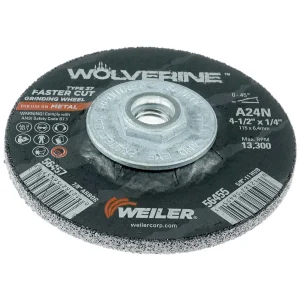 Weiler 56455 4-1/2″ x 1/4″ Wolverine Type 27 Grinding Wheel, A24N, 5/8″-11 Nut, 10/BOX